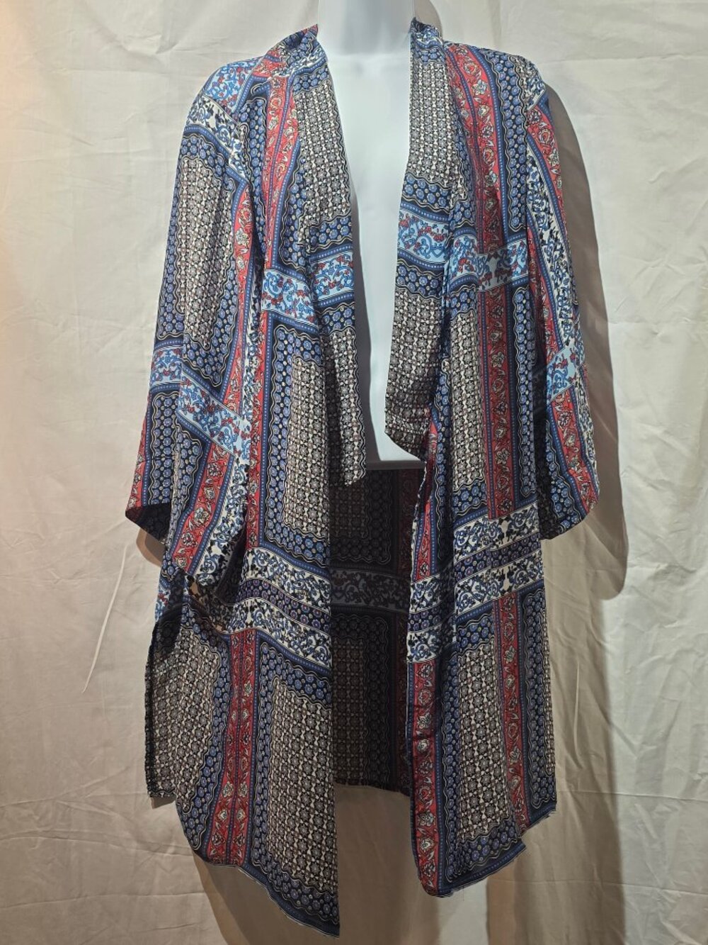 Tahari Boho Geometric Floral Kimono Duster Cardigan - Size M/M